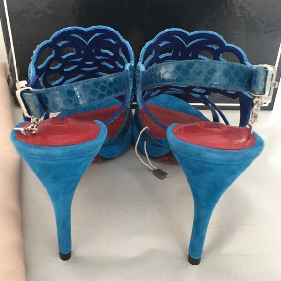 Cesare Paciotti Blue Leather Suede Sandals Sz 6.5 - Picture 4 of 8